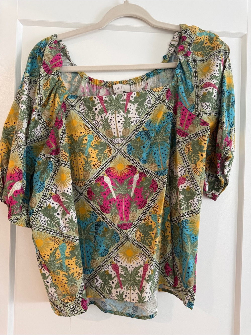LOFT Patchwork Boho Tunic in Pink, Blue, Yellow, Green